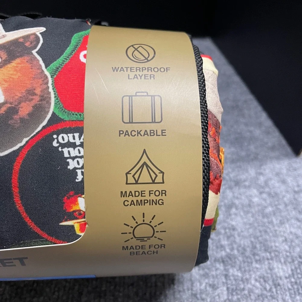 Smokey Bear Blanket 70x70 Waterproof Packable Printed Patchwork Picnic Camping